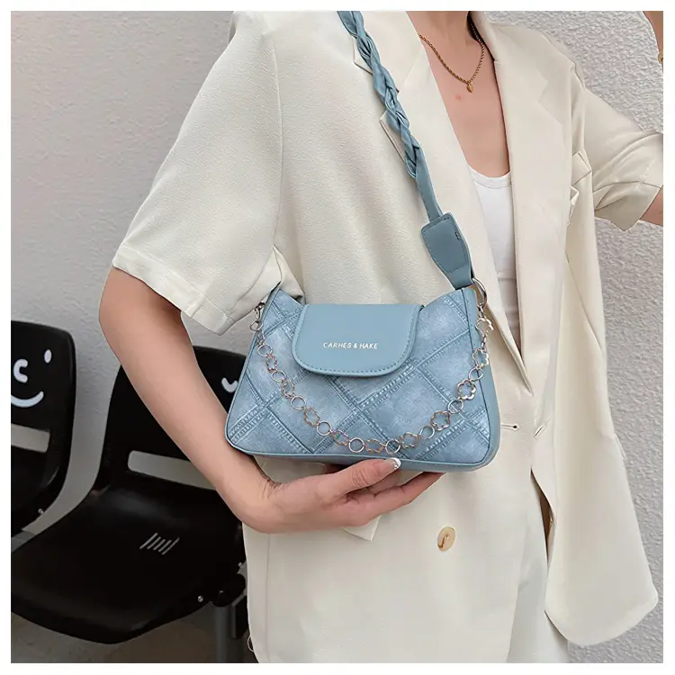 Light Blue Square Shoulder Bag with Tassel Chain — feature 16