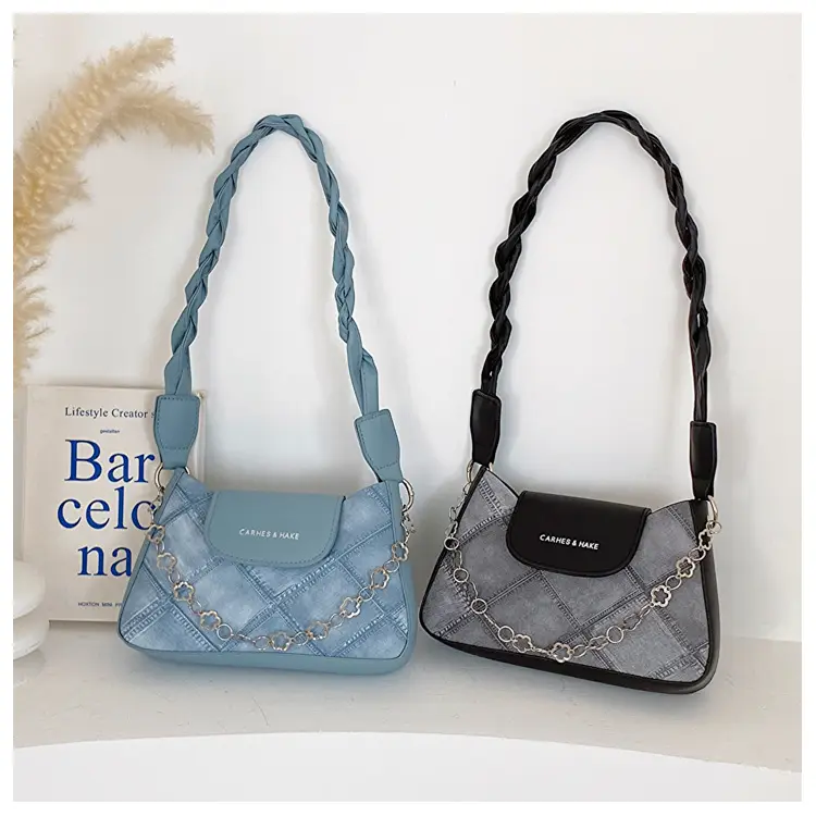 Light Blue Square Shoulder Bag with Tassel Chain — feature 17
