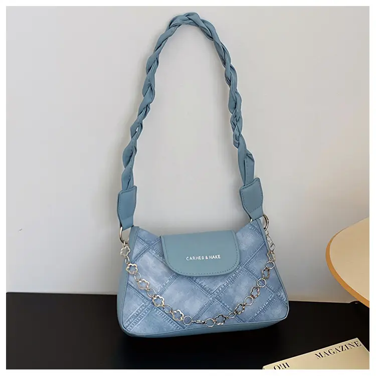 Light Blue Square Shoulder Bag with Tassel Chain — feature 18