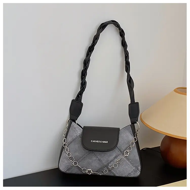 Light Blue Square Shoulder Bag with Tassel Chain — feature 19