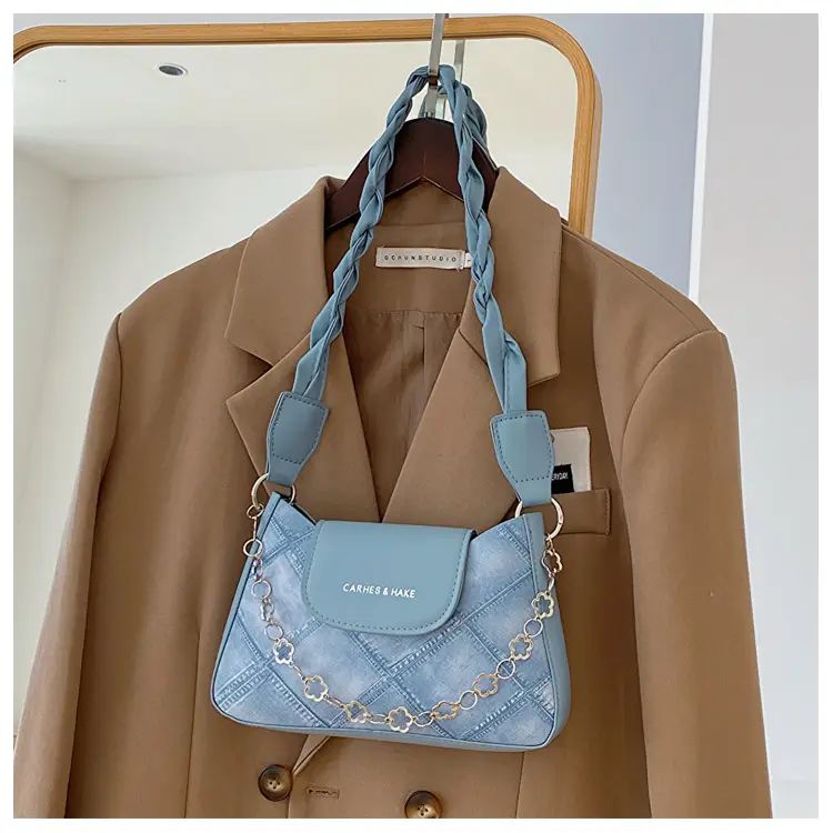 Light Blue Square Shoulder Bag with Tassel Chain — feature 21