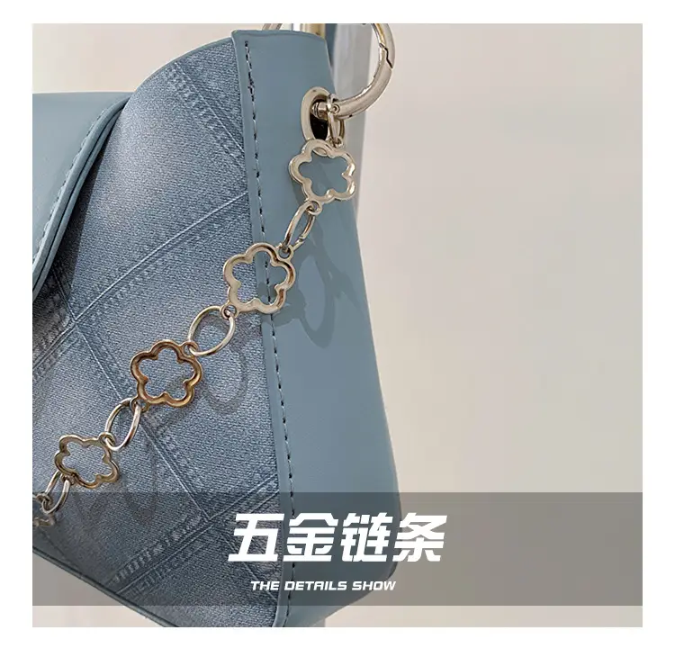 Light Blue Square Shoulder Bag with Tassel Chain — feature 3