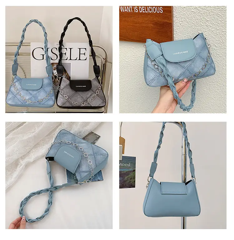 Light Blue Square Shoulder Bag with Tassel Chain — feature 6