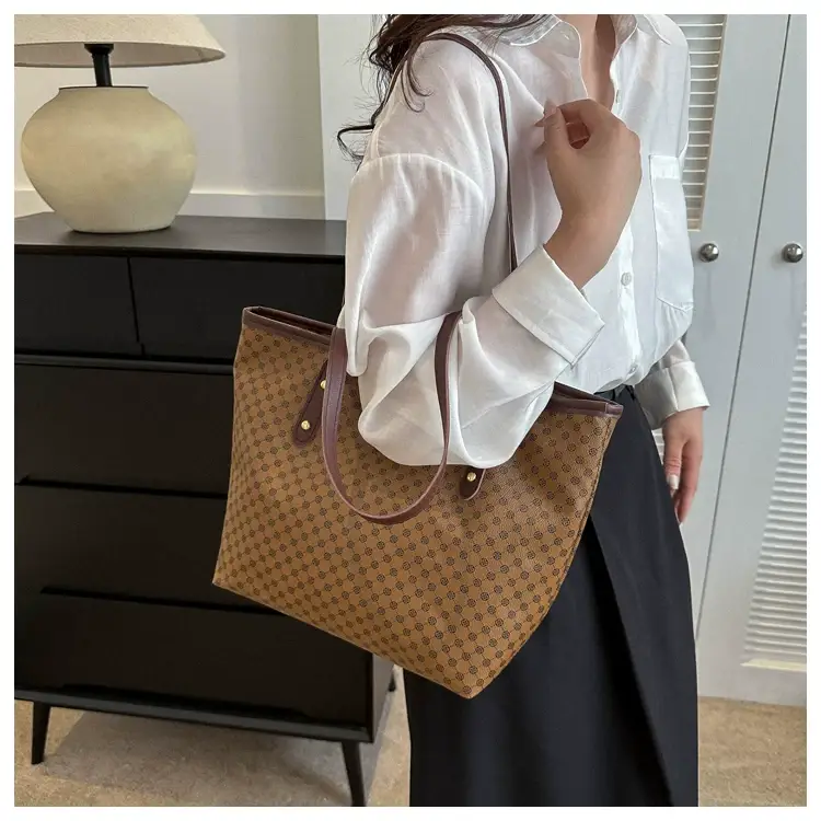 Women High-End Monogram Tote Bag Brown 2026 — feature 10