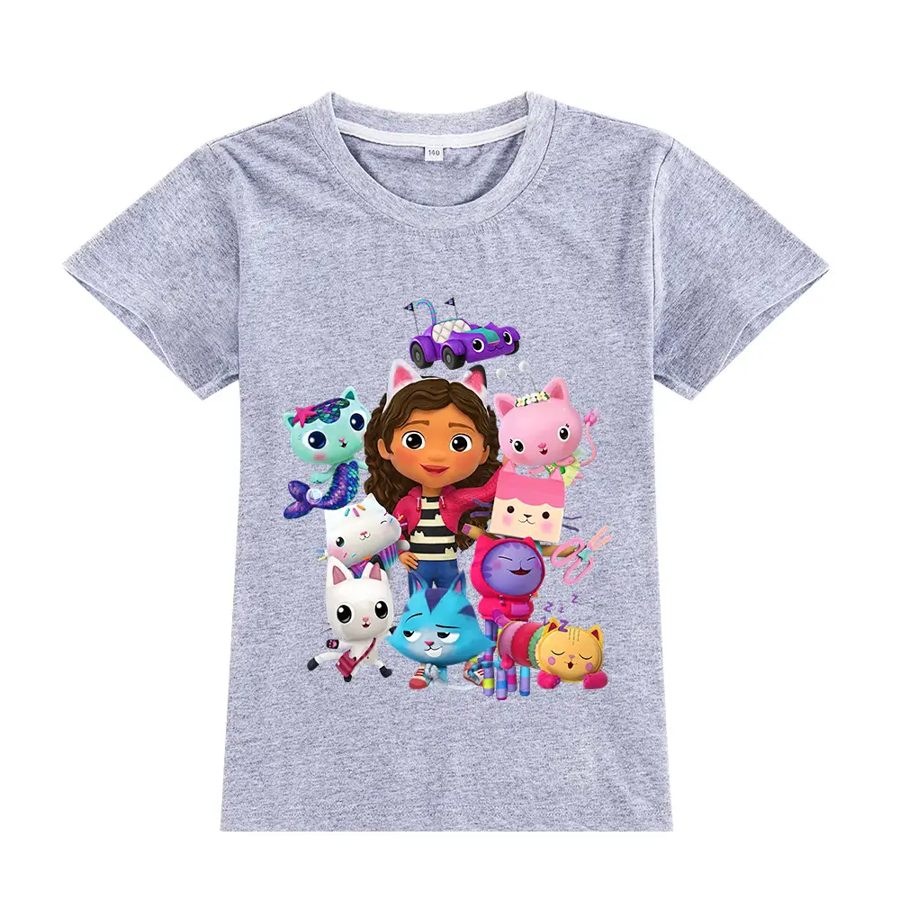 Pink Kids T-Shirt with GABBY CATS Cartoon Print