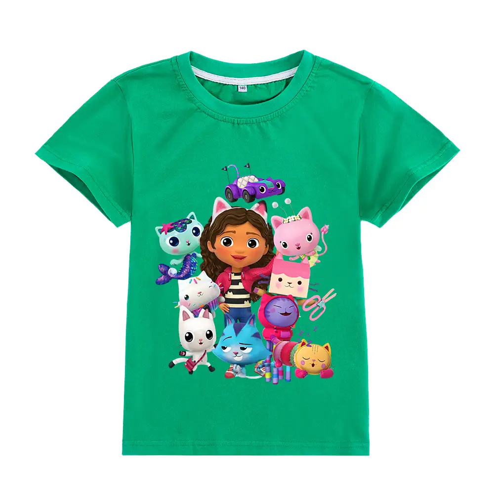 Pink Kids T-Shirt with GABBY CATS Cartoon Print
