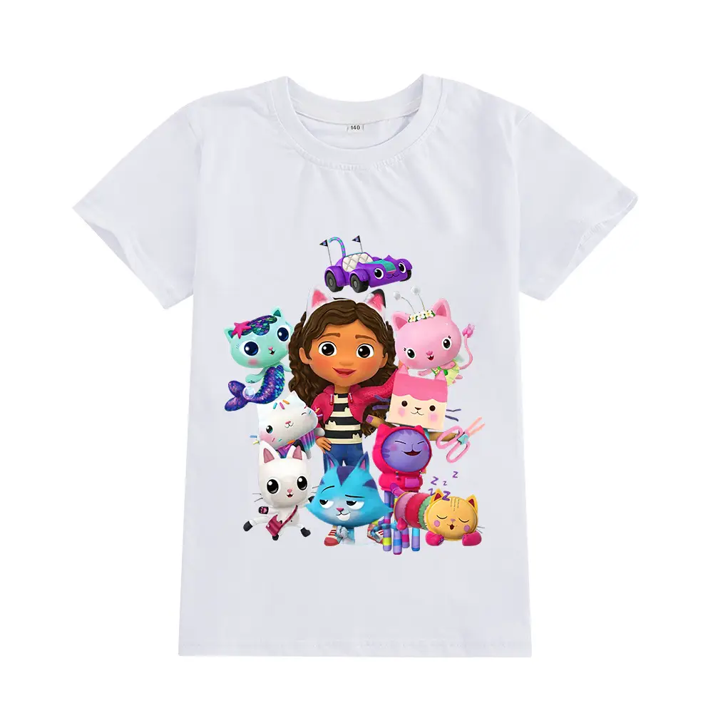 Pink Kids T-Shirt with GABBY CATS Cartoon Print