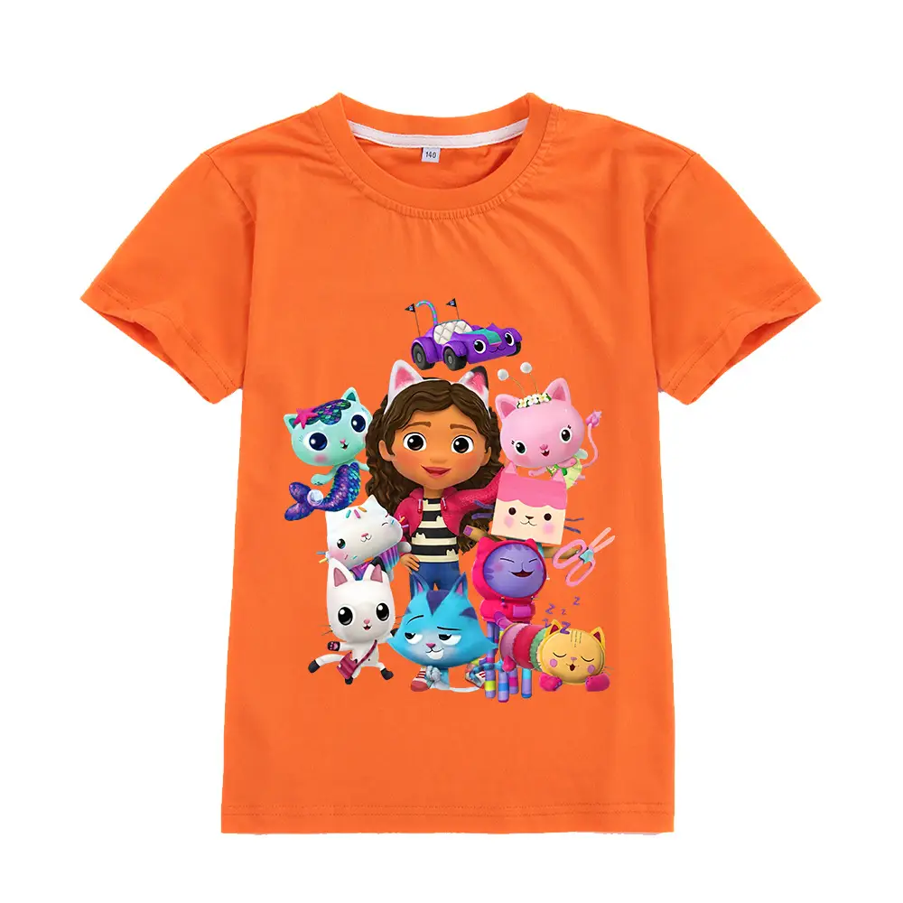 Pink Kids T-Shirt with GABBY CATS Cartoon Print