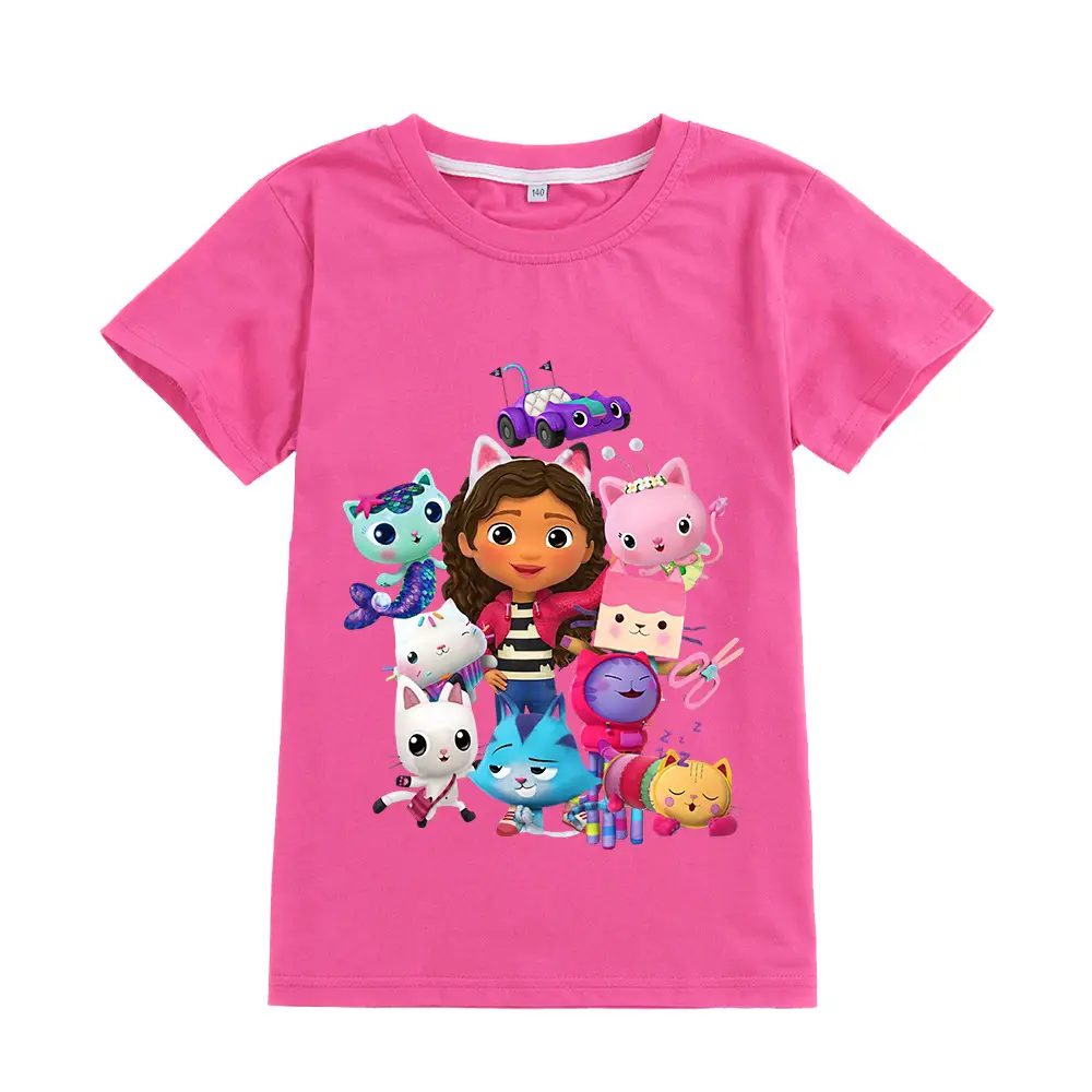 Pink Kids T-Shirt with GABBY CATS Cartoon Print
