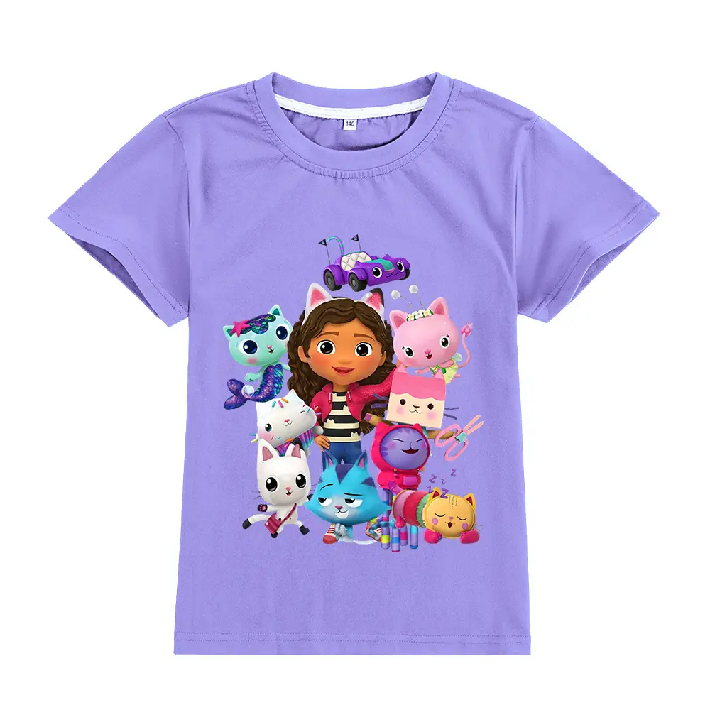 Pink Kids T-Shirt with GABBY CATS Cartoon Print