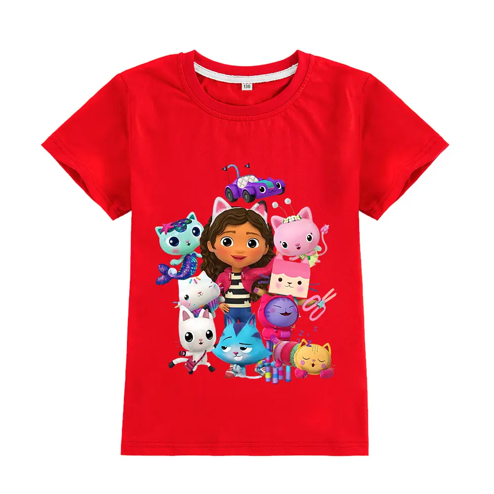Pink Kids T-Shirt with GABBY CATS Cartoon Print