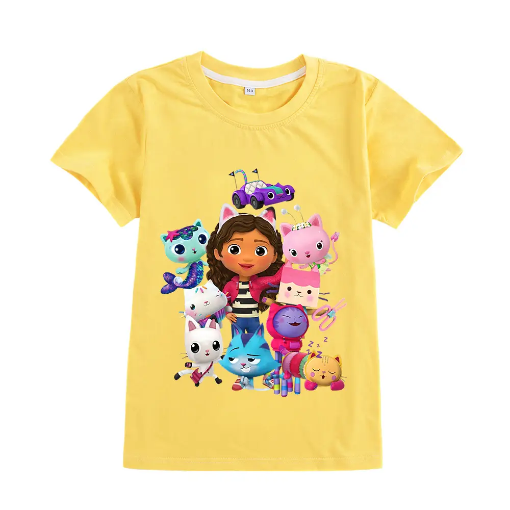 Pink Kids T-Shirt with GABBY CATS Cartoon Print