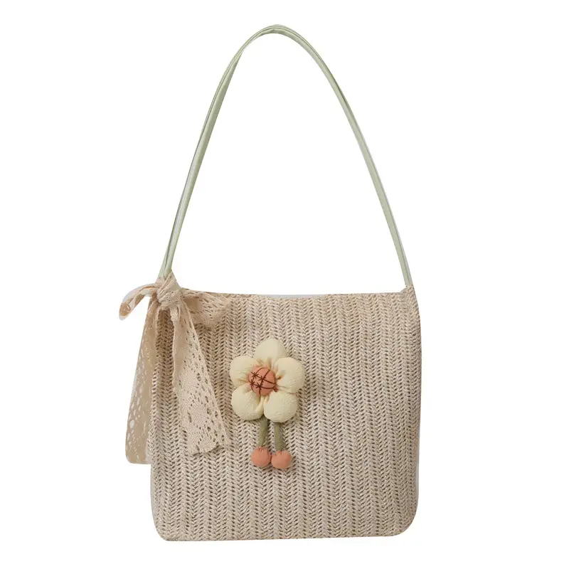 Fresh Sunflower Knitted Straw Shoulder Bag for Women - Image 9