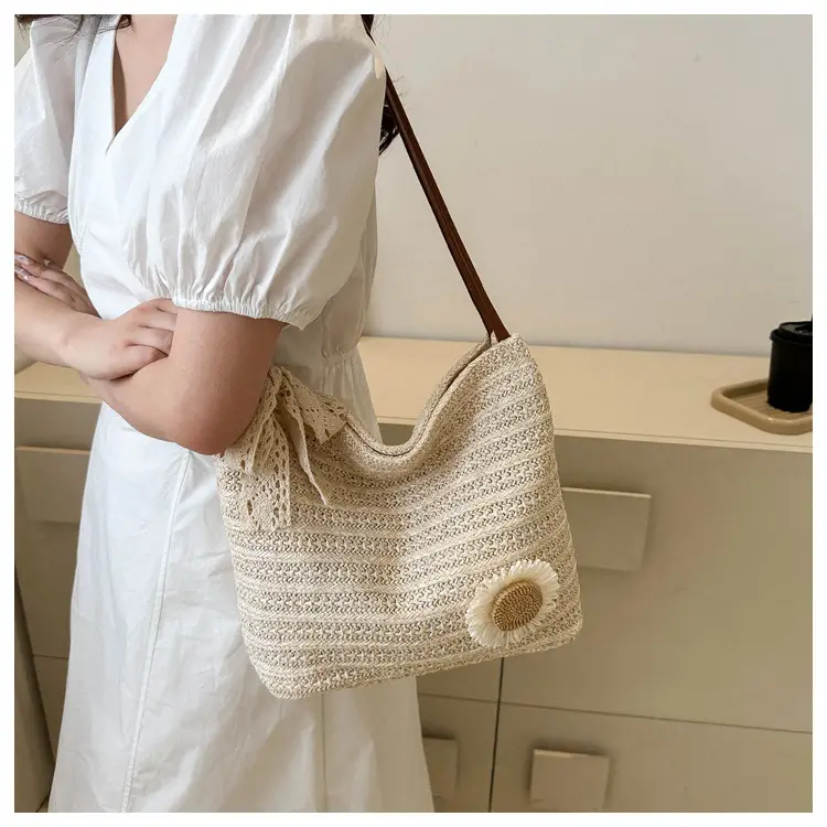 Fresh Sunflower Knitted Straw Shoulder Bag for Women — feature 14