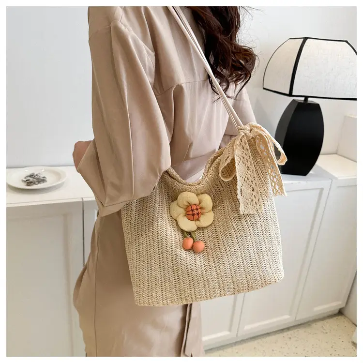 Fresh Sunflower Knitted Straw Shoulder Bag for Women — feature 17