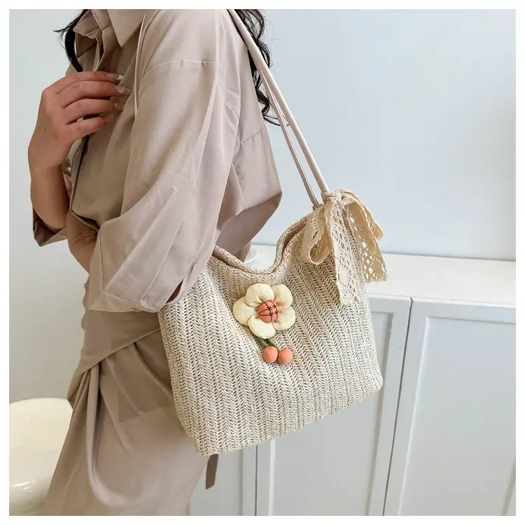 Fresh Sunflower Knitted Straw Shoulder Bag for Women — feature 18