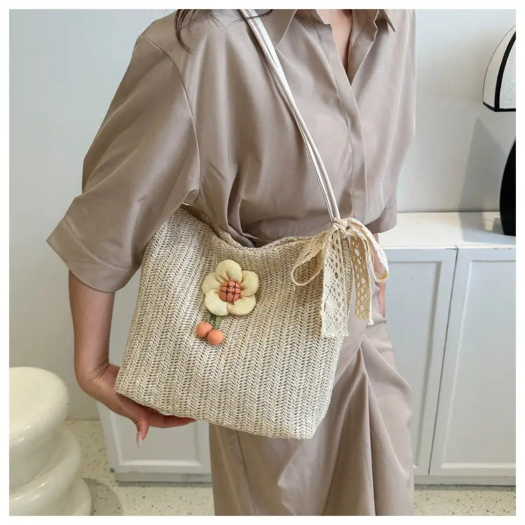 Fresh Sunflower Knitted Straw Shoulder Bag for Women — feature 19