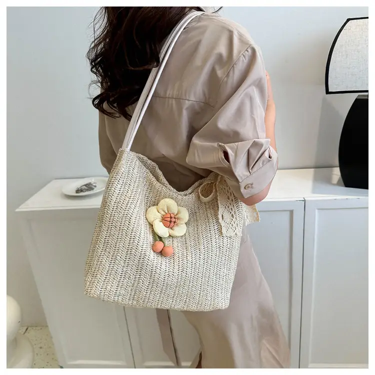 Fresh Sunflower Knitted Straw Shoulder Bag for Women — feature 20