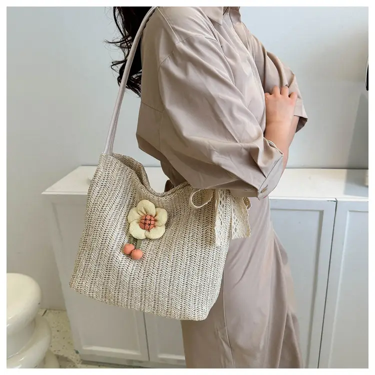 Fresh Sunflower Knitted Straw Shoulder Bag for Women — feature 21