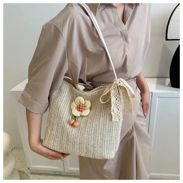Fresh Sunflower Knitted Straw Shoulder Bag for Women — feature 22