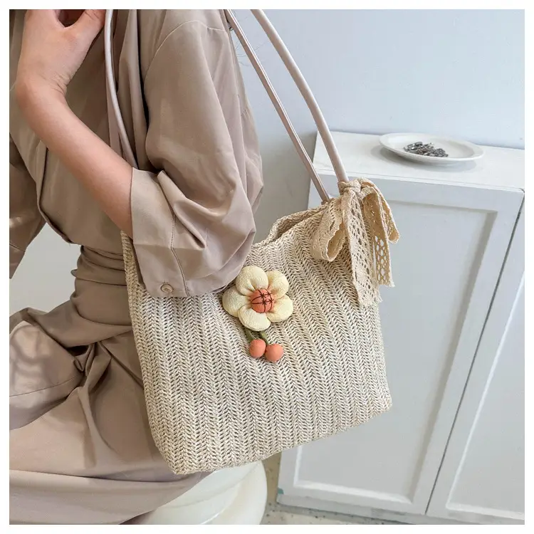 Fresh Sunflower Knitted Straw Shoulder Bag for Women — feature 23