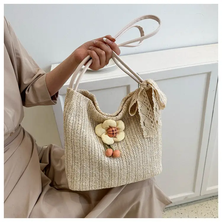 Fresh Sunflower Knitted Straw Shoulder Bag for Women — feature 24