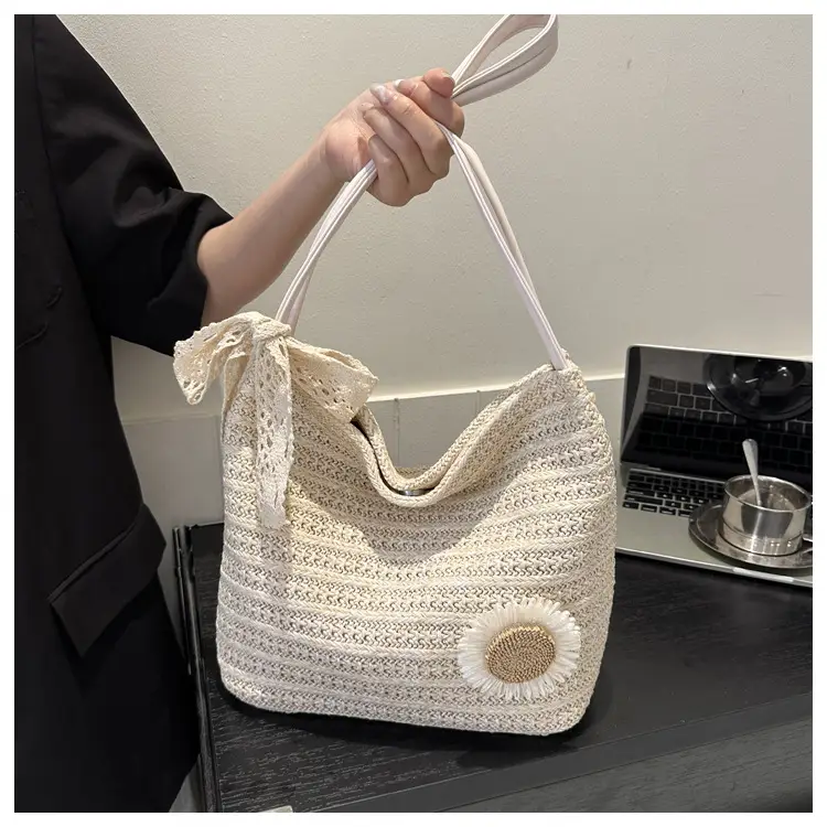 Fresh Sunflower Knitted Straw Shoulder Bag for Women — feature 25