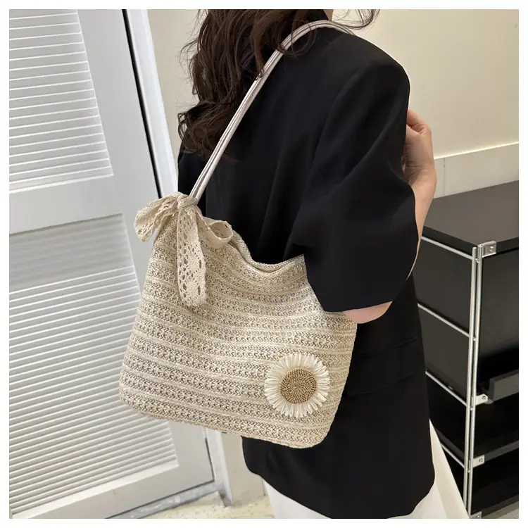 Fresh Sunflower Knitted Straw Shoulder Bag for Women — feature 26