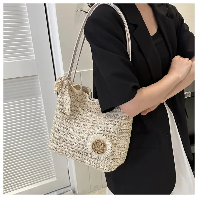Fresh Sunflower Knitted Straw Shoulder Bag for Women — feature 27