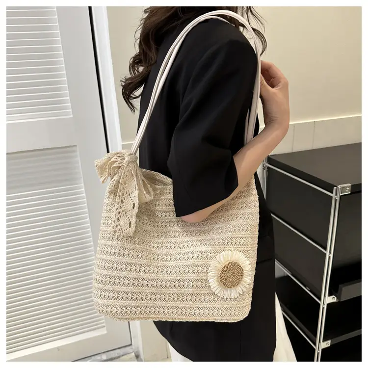 Fresh Sunflower Knitted Straw Shoulder Bag for Women — feature 31
