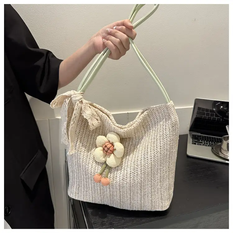 Fresh Sunflower Knitted Straw Shoulder Bag for Women — feature 33