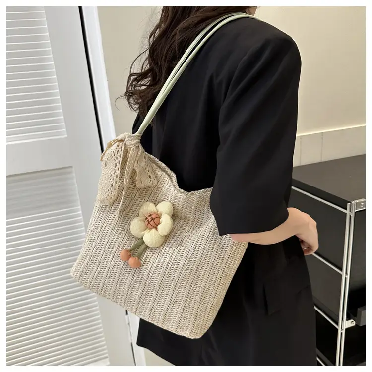 Fresh Sunflower Knitted Straw Shoulder Bag for Women — feature 34