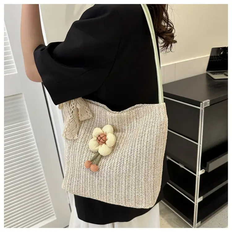 Fresh Sunflower Knitted Straw Shoulder Bag for Women — feature 36