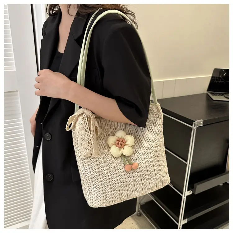Fresh Sunflower Knitted Straw Shoulder Bag for Women — feature 37