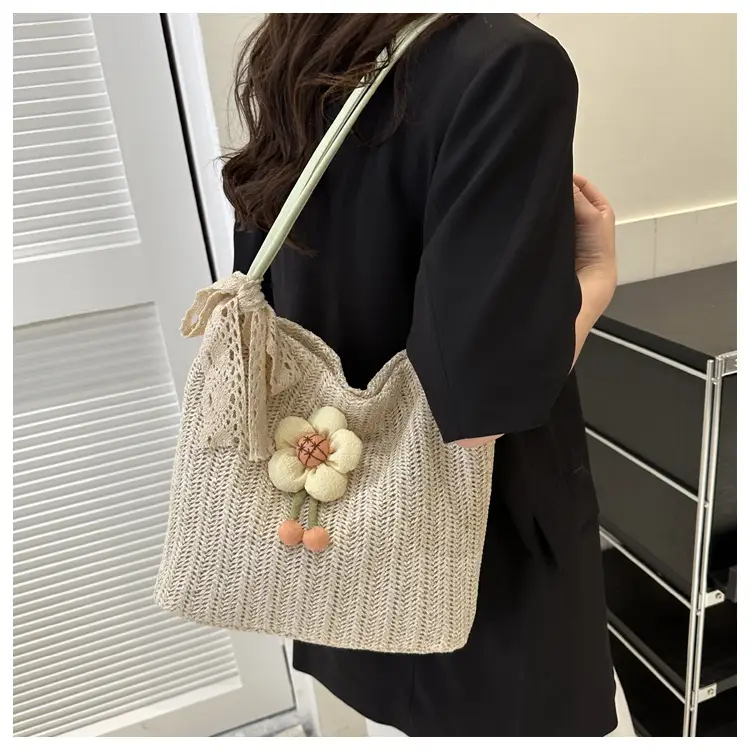 Fresh Sunflower Knitted Straw Shoulder Bag for Women — feature 38
