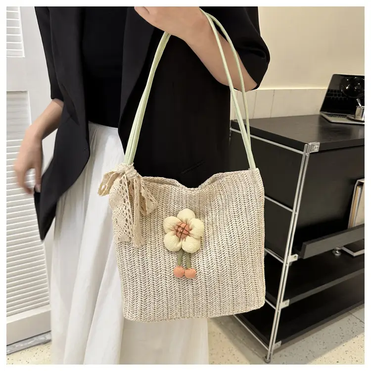 Fresh Sunflower Knitted Straw Shoulder Bag for Women — feature 39