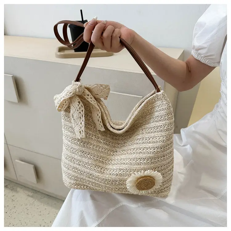 Fresh Sunflower Knitted Straw Shoulder Bag for Women — feature 8