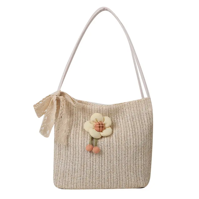 Fresh Sunflower Knitted Straw Shoulder Bag for Women - Image 3