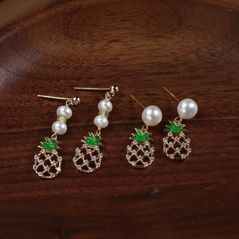 Pineapple Pearl Earrings Copper Plated Real Gold S925 - Image 6