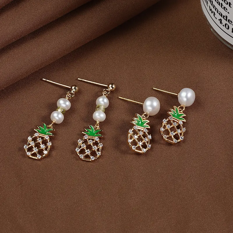 Pineapple Pearl Earrings Copper Plated Real Gold S925 - Image 7