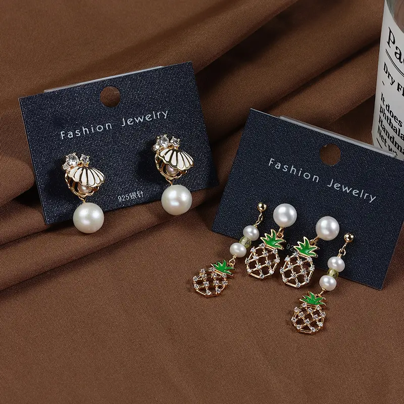 Pineapple Pearl Earrings Copper Plated Real Gold S925 - Image 8