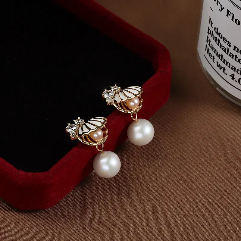 Pineapple Pearl Earrings Copper Plated Real Gold S925 - Image 3