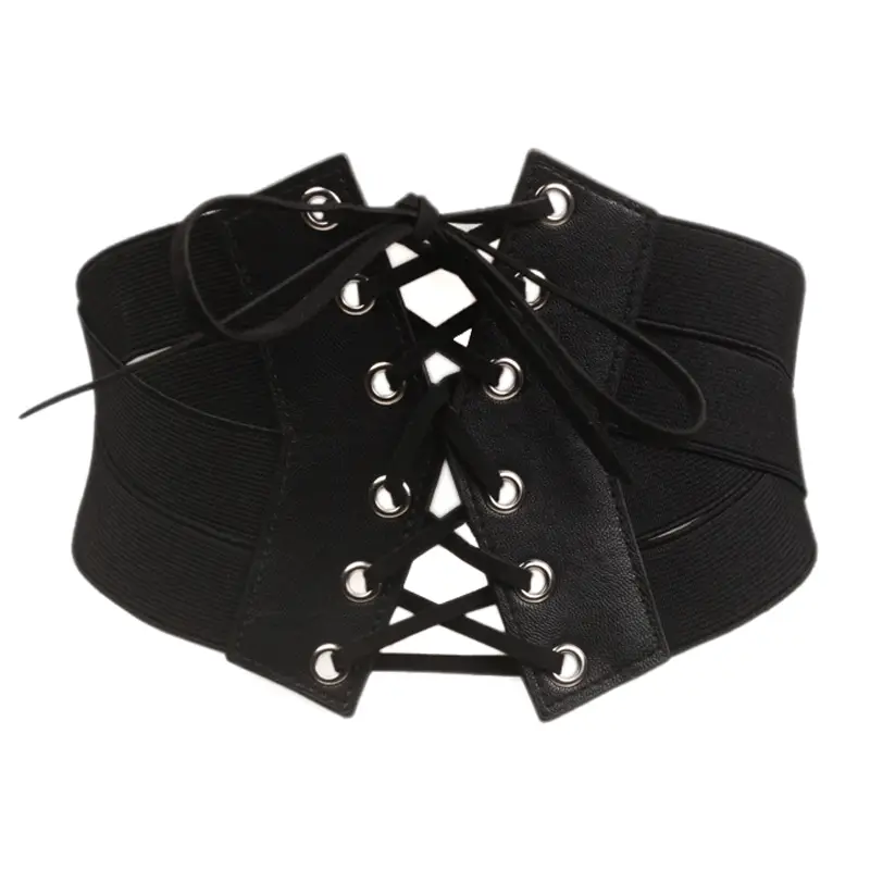 Black Elastic Waist Belt with Lace Up Design