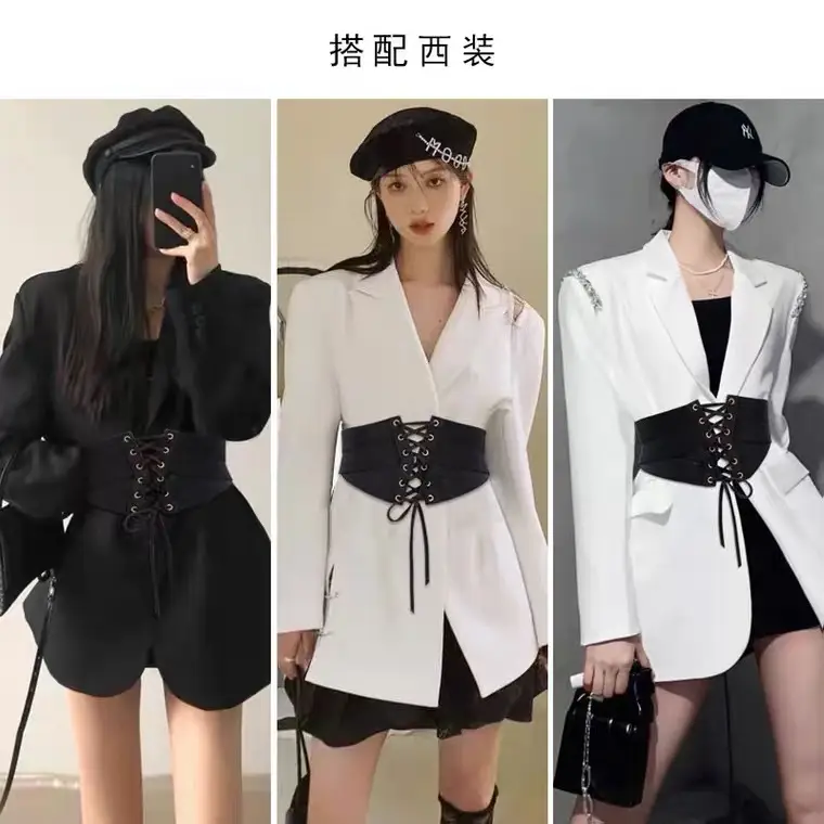 Black Elastic Waist Belt with Lace Up Design — feature 1