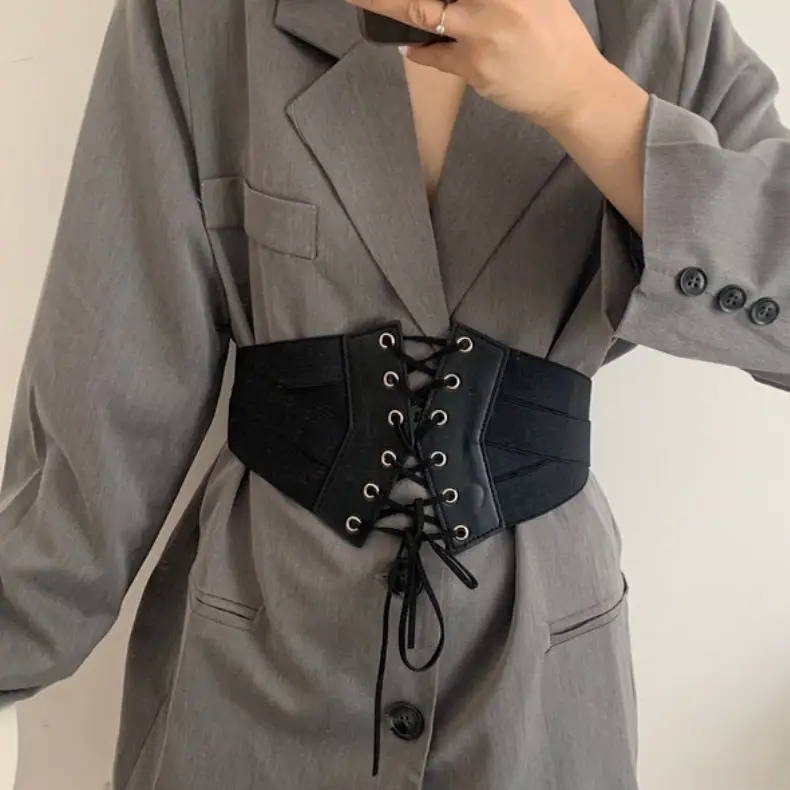Black Elastic Waist Belt with Lace Up Design — feature 10