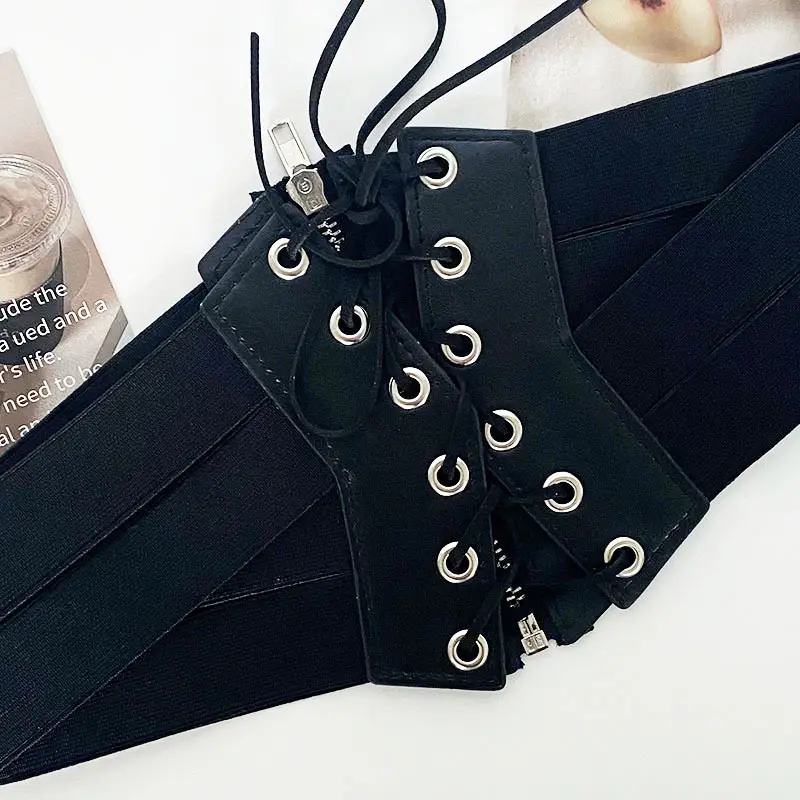 Black Elastic Waist Belt with Lace Up Design — feature 6