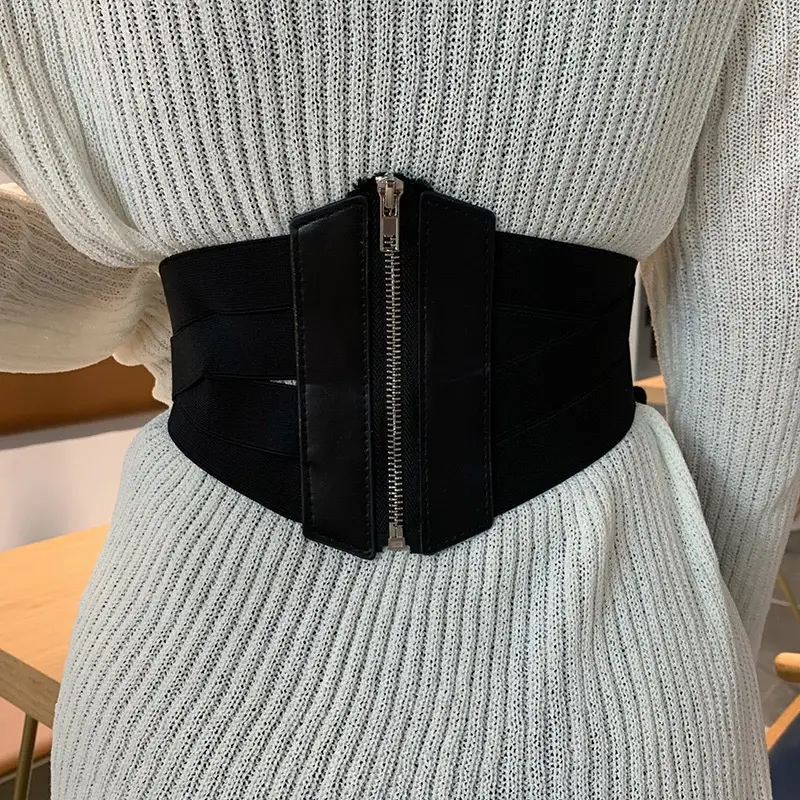 Black Elastic Waist Belt with Lace Up Design — feature 9
