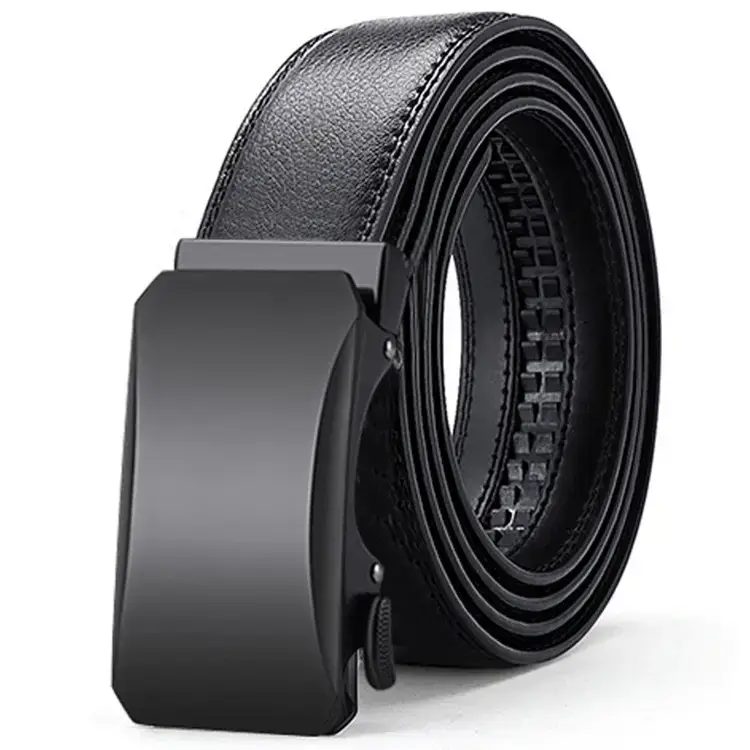 Men's Black Leather Belt with Automatic Buckle - Image 2