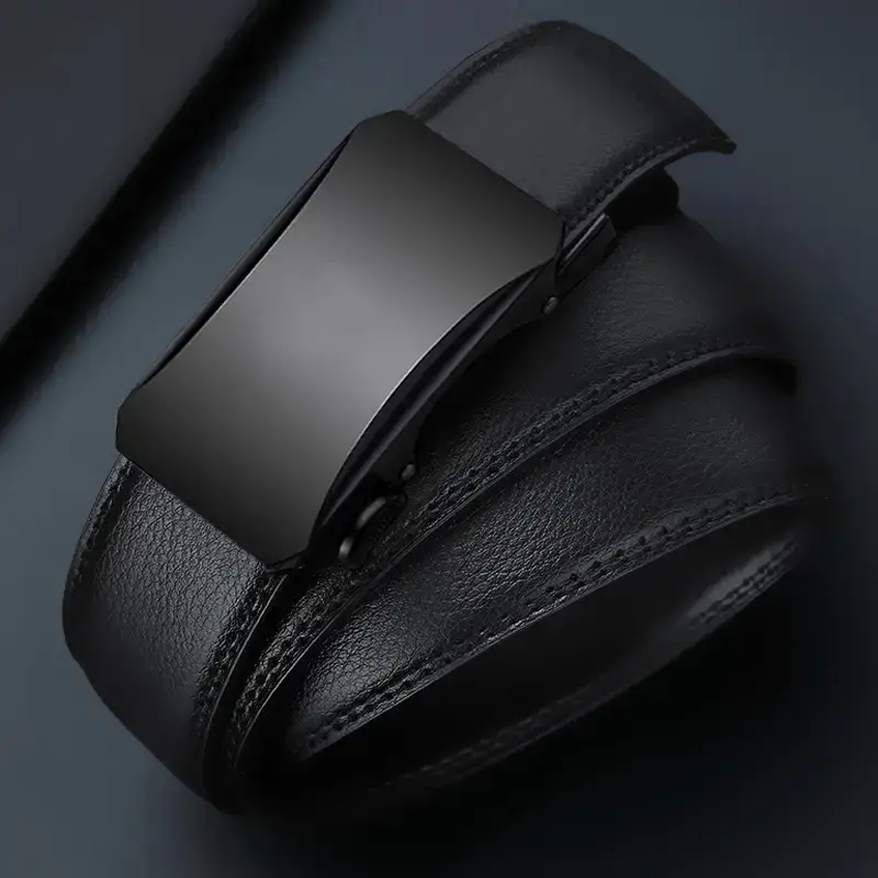 Men's Black Leather Belt with Automatic Buckle - Image 4