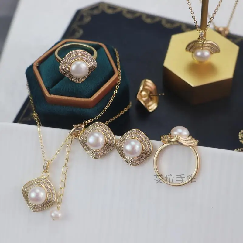Freshwater Pearl Three-Piece Earrings Set Gold Plated - Image 4